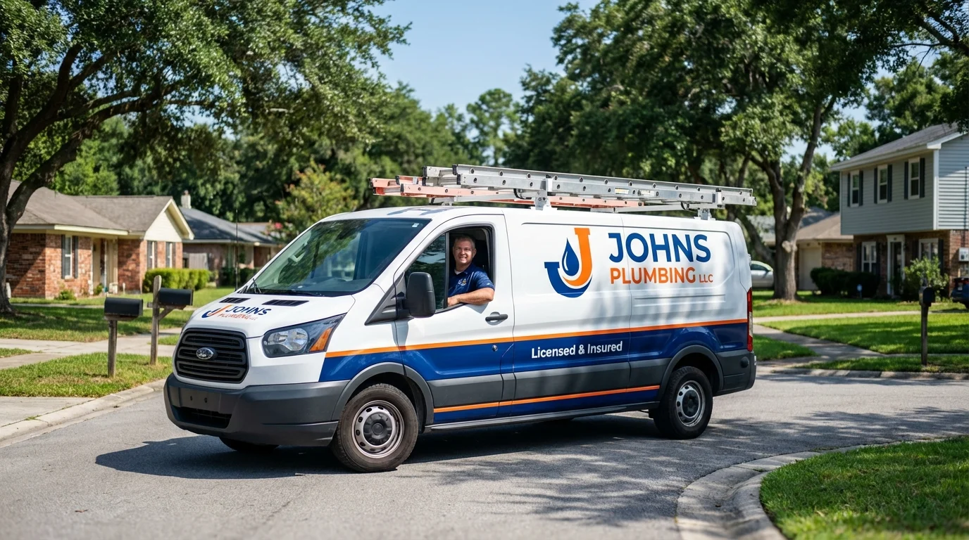 Johns Plumbing LLC service van in Saint Martinville, LA