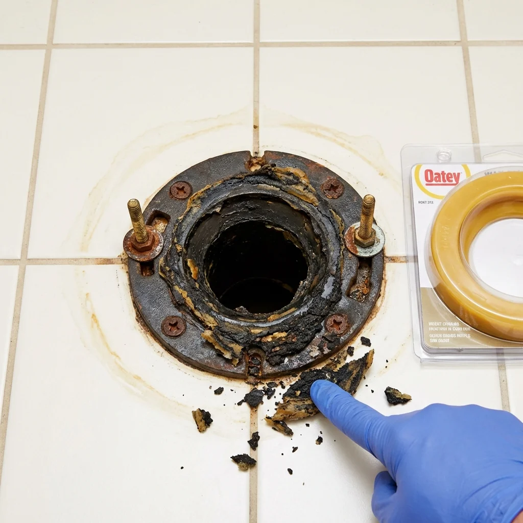Failed wax ring showing water seepage at the base of a toilet in a Saint Martinville, LA home