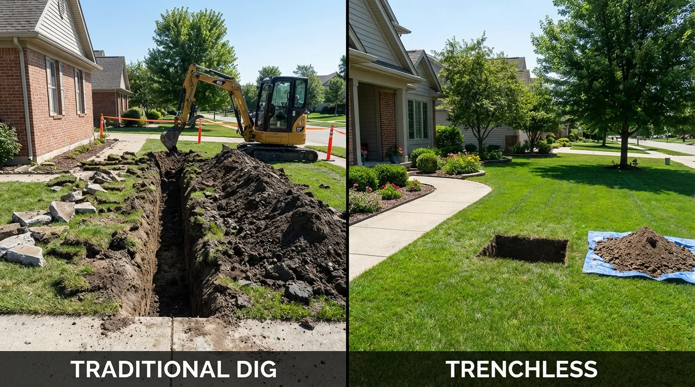 Trenchless sewer repair with minimal yard damage versus traditional excavation in Saint Martinville, LA
